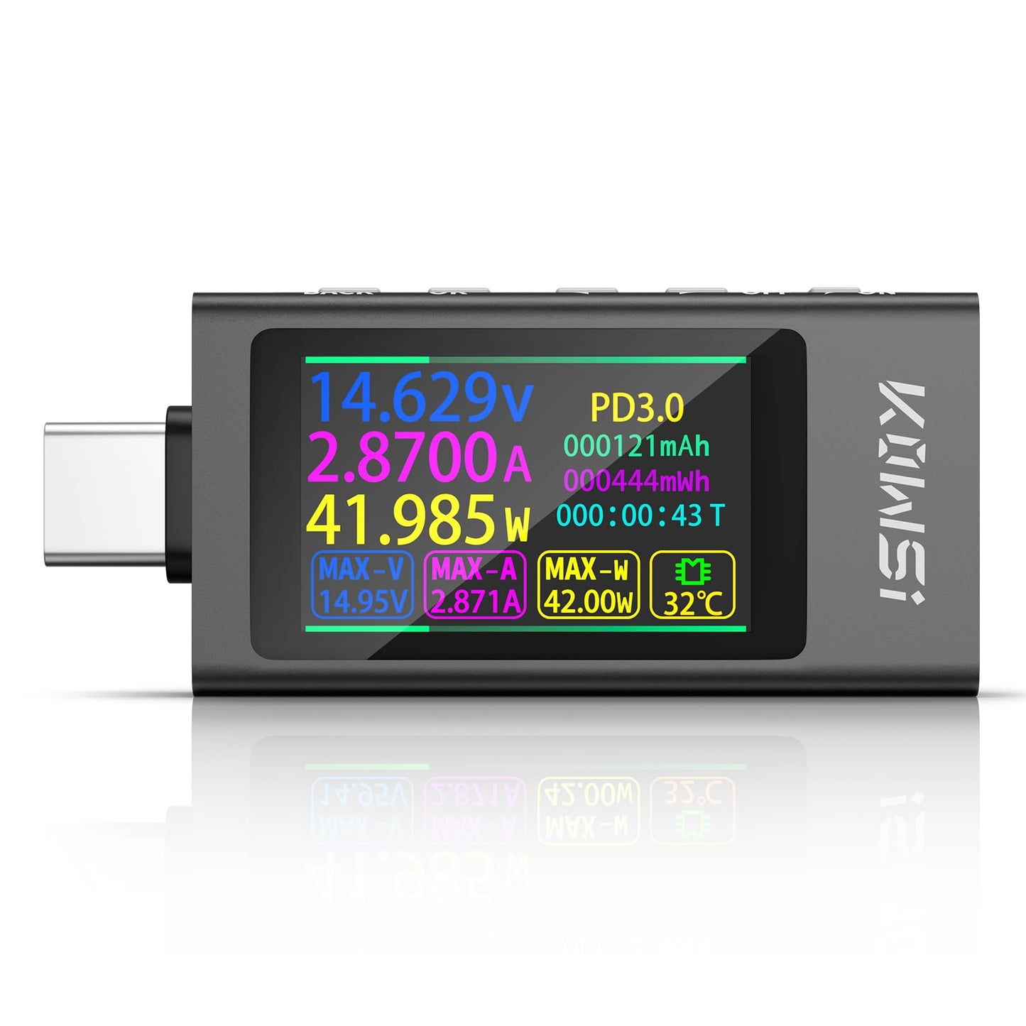 USB-C testeris YEREADW USB C Tester ar displeju, 3,3-30V 0-12A, USB strāvas mērītājs, Type-C multimetrs, USB kabeļa testeris, PD voltmetrs, jaudas un kapacitātes detektors