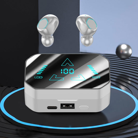 Bluetooth austiņas - bezvadu Bluetooth 5.3, HiFi stereo, IP4 ūdensizturīgas, skārienvadība, LED uzlādes kārba (balta)