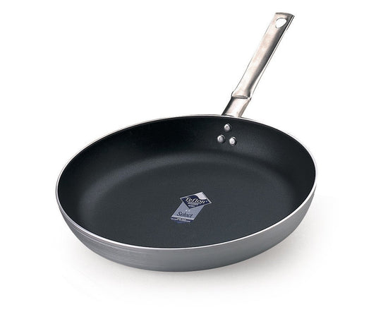 Pentole Agnelli Family Cooking alumīnija plakana panna - sudraba/melna, 36 cm, ar rokturi, viegla un izturīga.