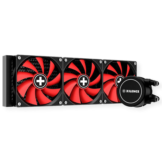Xilence LQ360 AiO 360mm ūdens dzesēšana - 3x 120mm PWM ventilatori, 400W TDP, sarkans/melns dizains