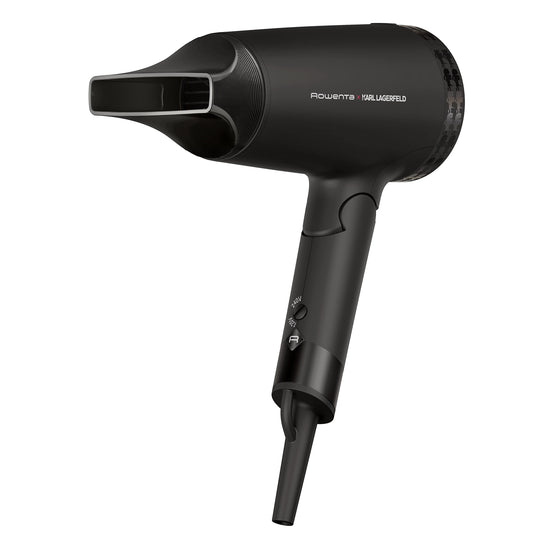 Rowenta x Karl Lagerfeld CV184L Express Style matu fēns | kompakts un jaudīgs | salokāms dizains | ceļojumiem draudzīgs | ultraviegls | spīduma pastiprinātājs | individuālas iestatījumi | melns