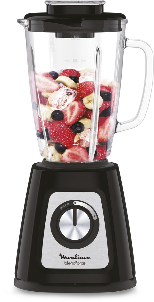 Moulinex Blendforce LM430810 - 800W mixer with 1.75L glass bowl, ergonomic design, safe locking, for smoothies and crushed ice.