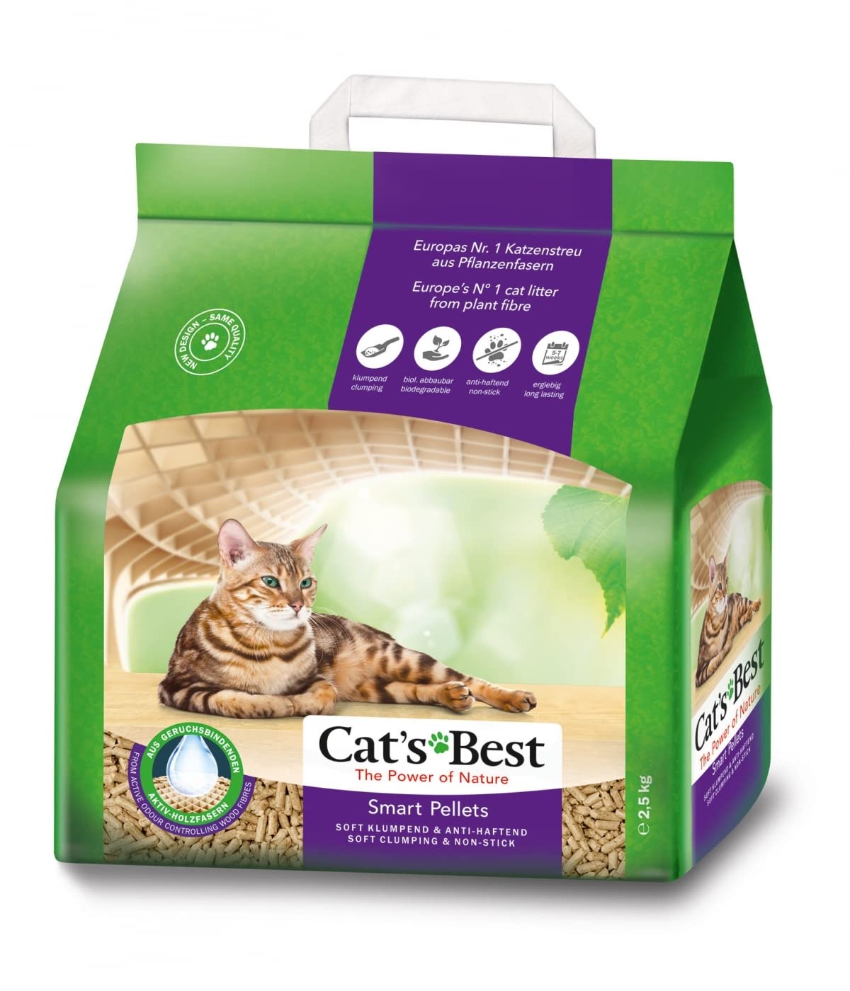 Kaķu pakaiši Cat's Best Smart Pellets, 100 % augu izcelsmes, inovatīvi salipstoši no aktivētām koksnes šķiedrām, samazina iznešanu, 2,5 kg/ 5 l