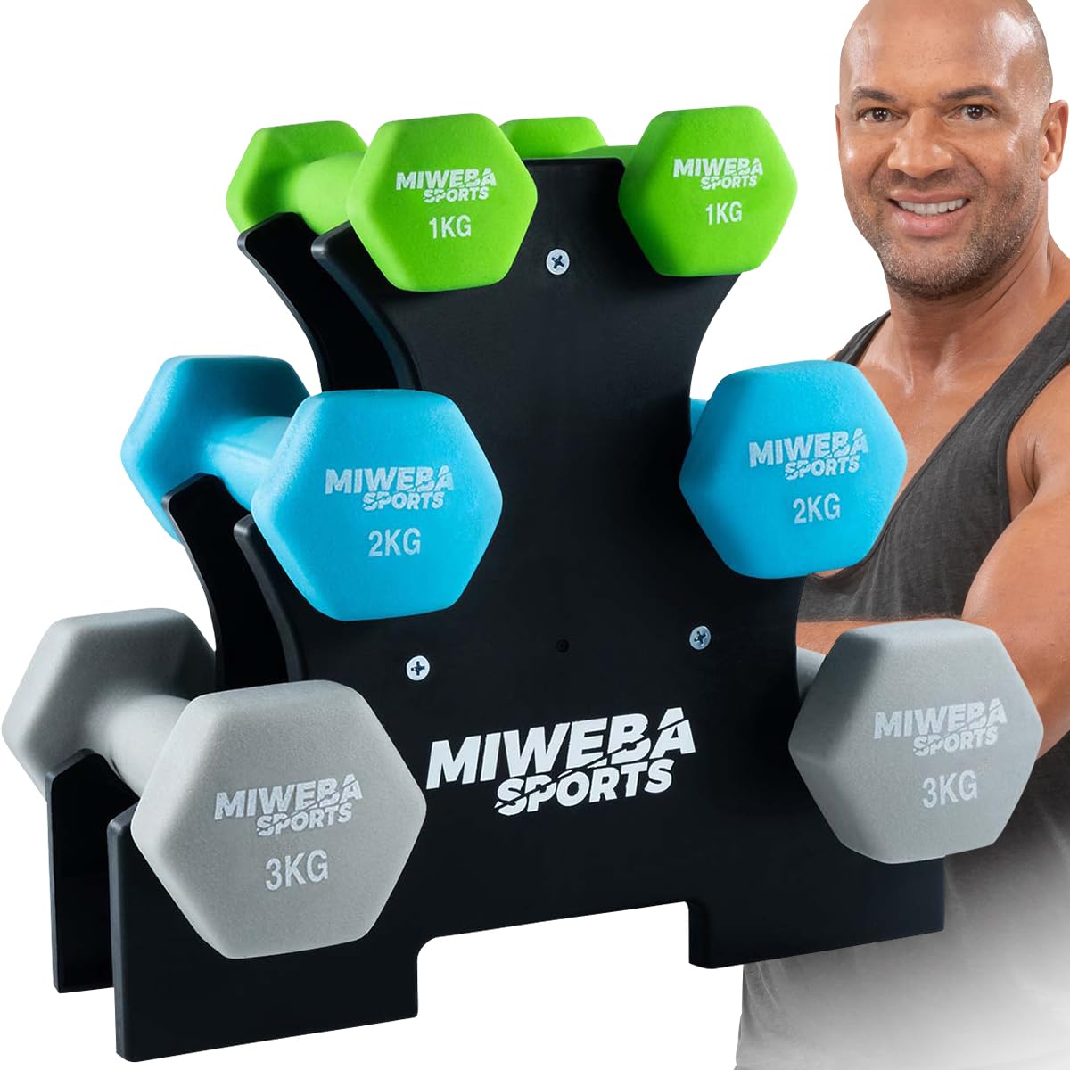 Hanteles komplekts Miweba Sports Neopren NKH120 (zaļa/tirkīza/pelēka)