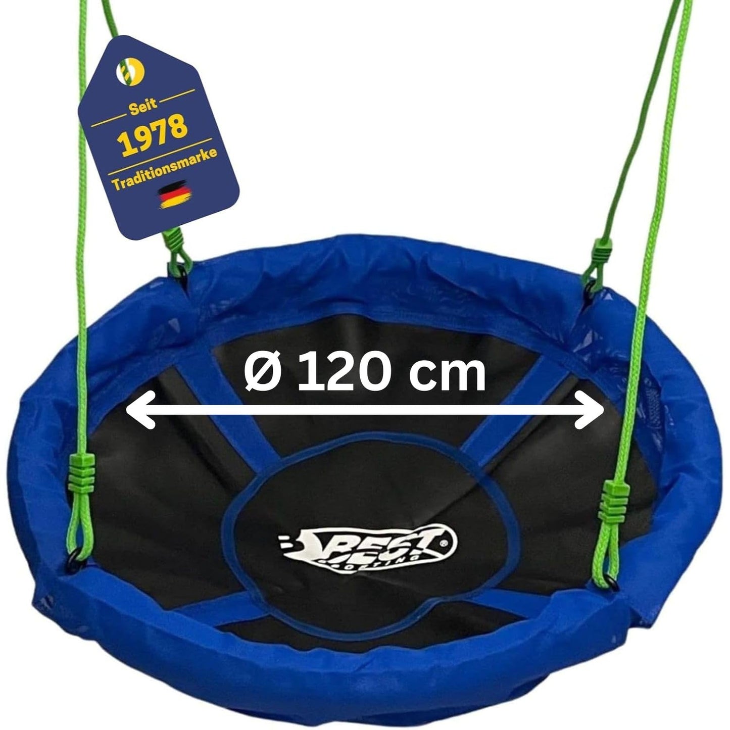 Nestšūpoles Best Sporting dārzam, Ø 120 cm, līdz 150 kg, augstumā regulējamas 105-180 cm, āra šūpoles bērniem