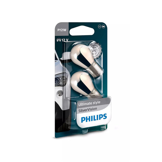 Philips automobiļu apgaismojums 12496SVB2 lodveida spuldze PY21W SilverVision