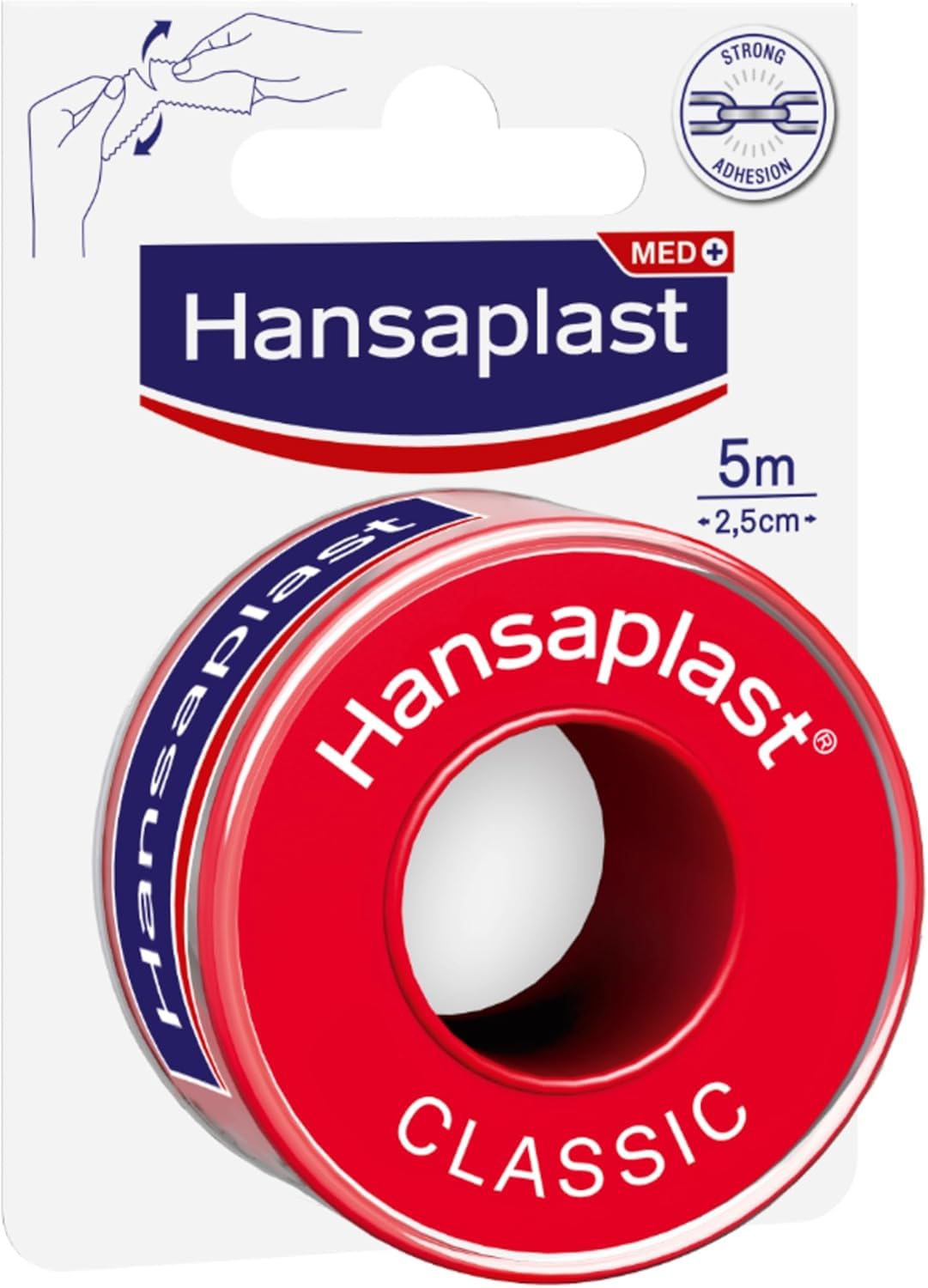 Hansaplast Fixierpflaster Classic fiksācijas plāksteris, 5 m x 2,5 cm, stipras adhēzijas lente brūču pārsēju nostiprināšanai