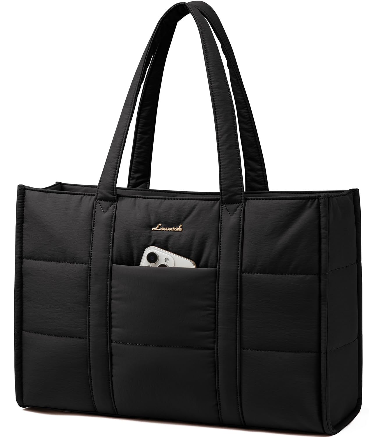 Sieviešu rokassoma LOVEVOOK, liela, pufīga klēpjdatora soma 15,6 collu, shopper soma darbam, aktīvā soma, tote soma, sieviešu rokassoma, skolotājas soma, skolas soma, pleca soma universitātei, biznesam, skolai, melna