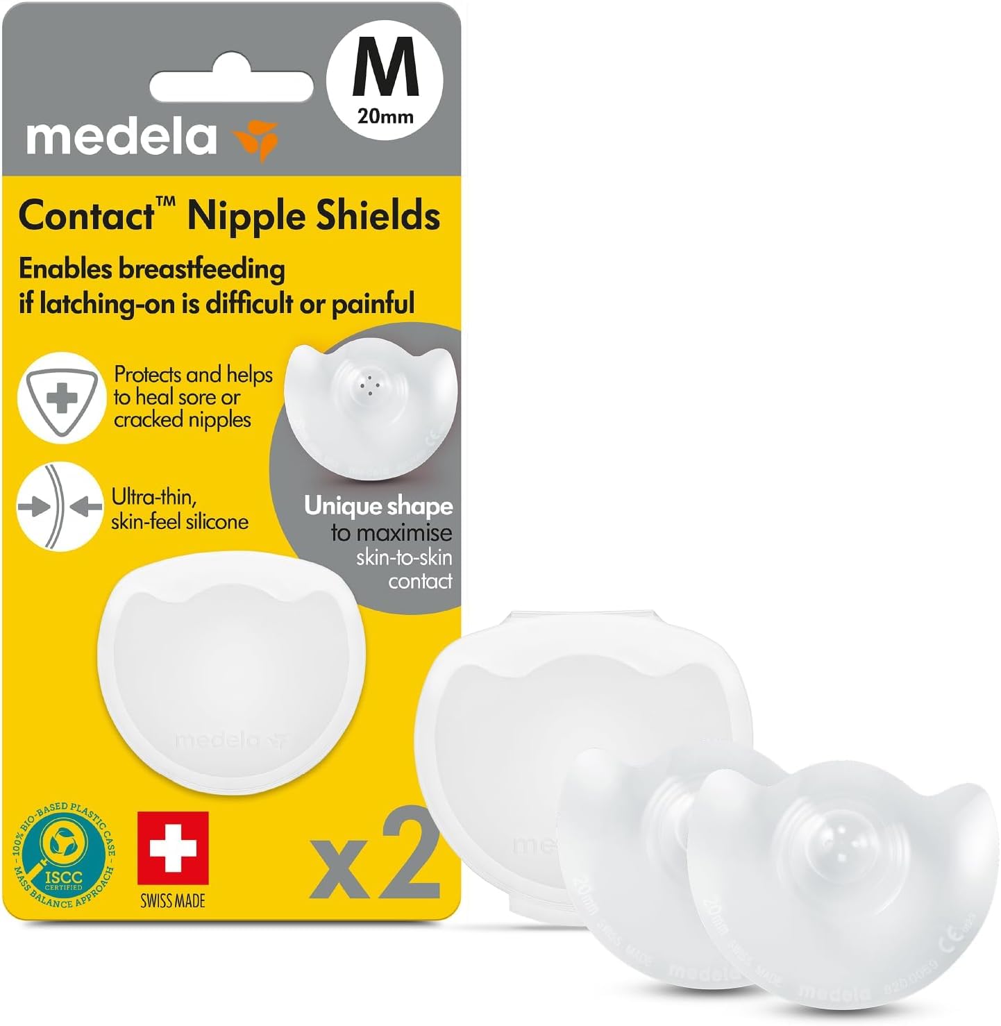 Medela Contact silikona krūtsgaliņi – mīksts, īpaši plāns dizains – nesatur BPA – 1 iepakojums ar 2 krūtsgaliņiem (20 mm) un uzglabāšanas kārbiņu