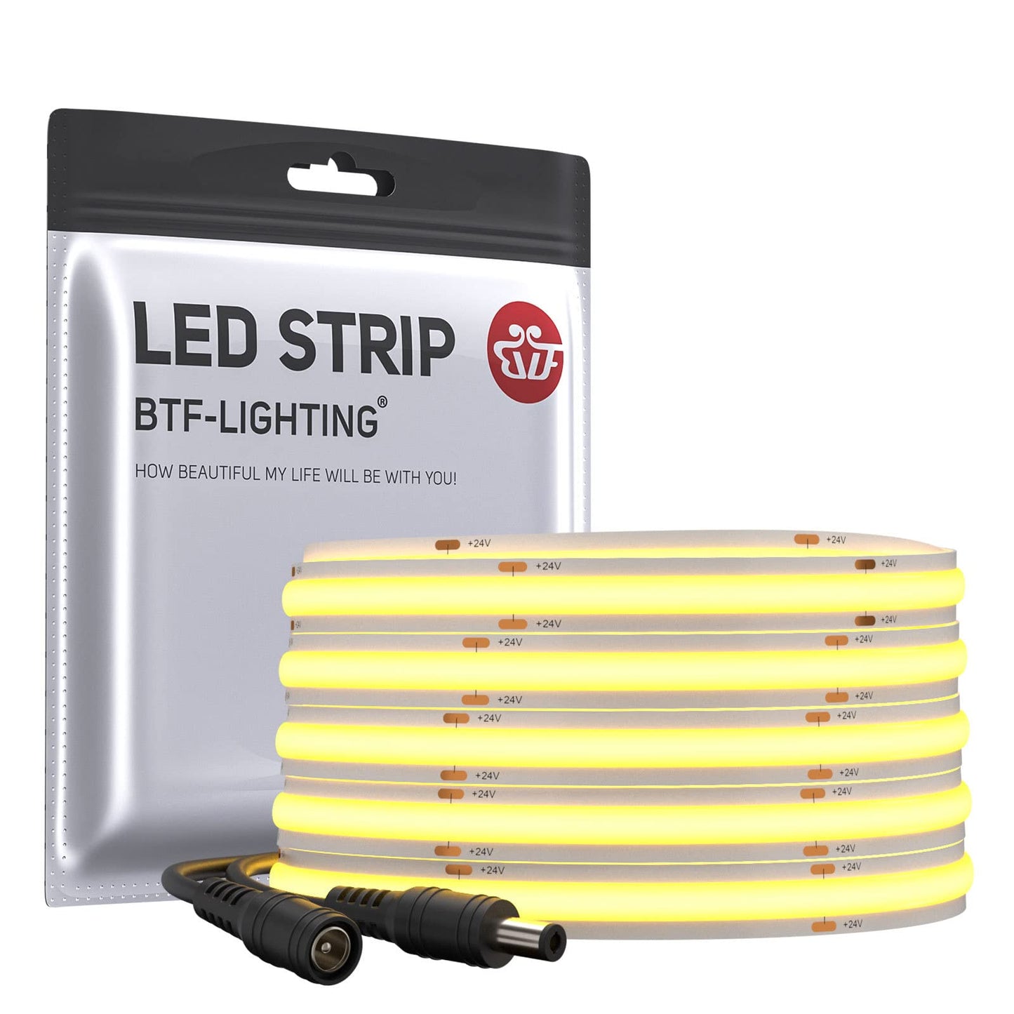 LED lente BTF-LIGHTING FCOB 5m 528LEDs siltbalta 14W/M 24V dimmējama elastīga LED sloksne mājai