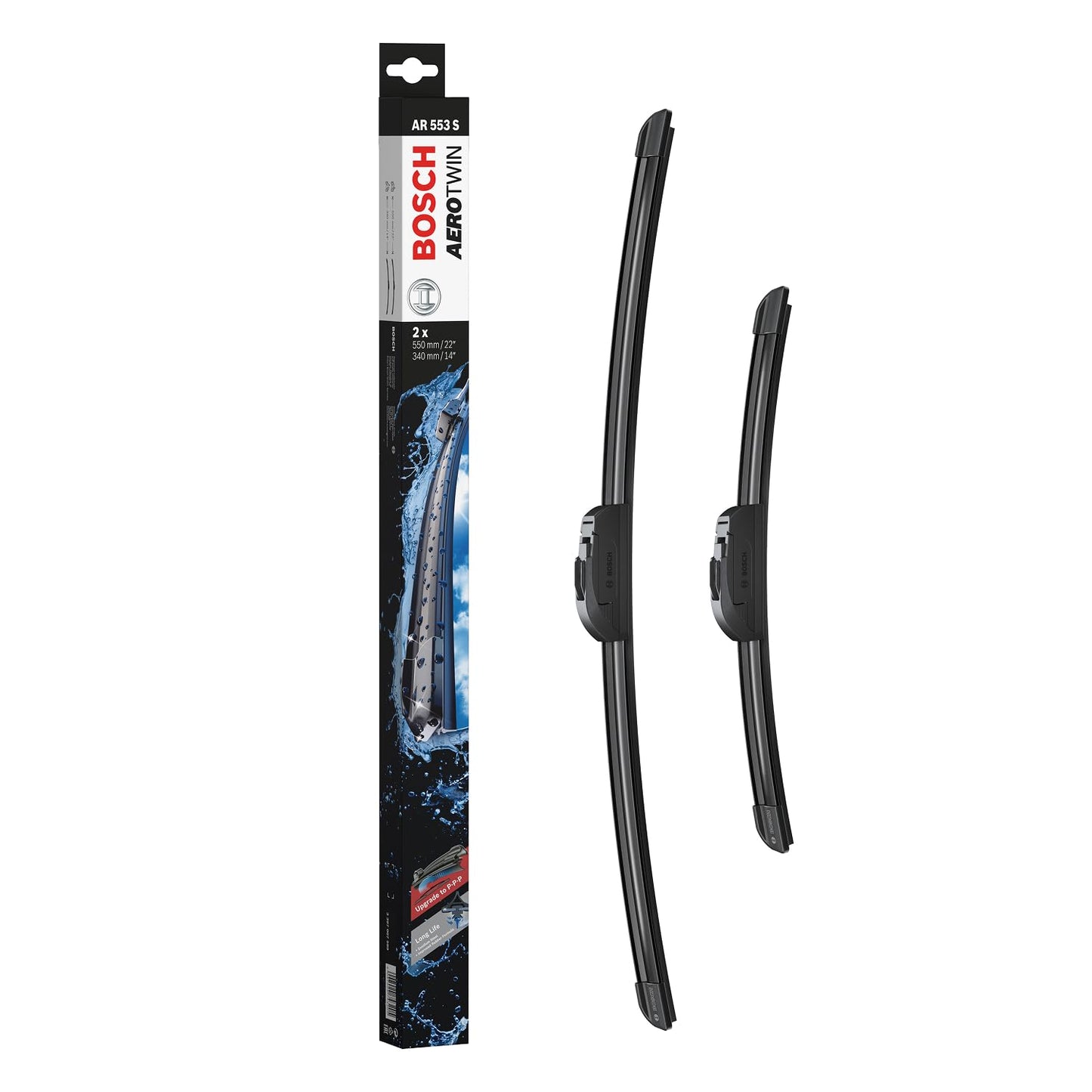 Bosch logu tīrītāju slotiņas Aerotwin AR553S, 550mm/340mm – komplekts priekšējam stiklam