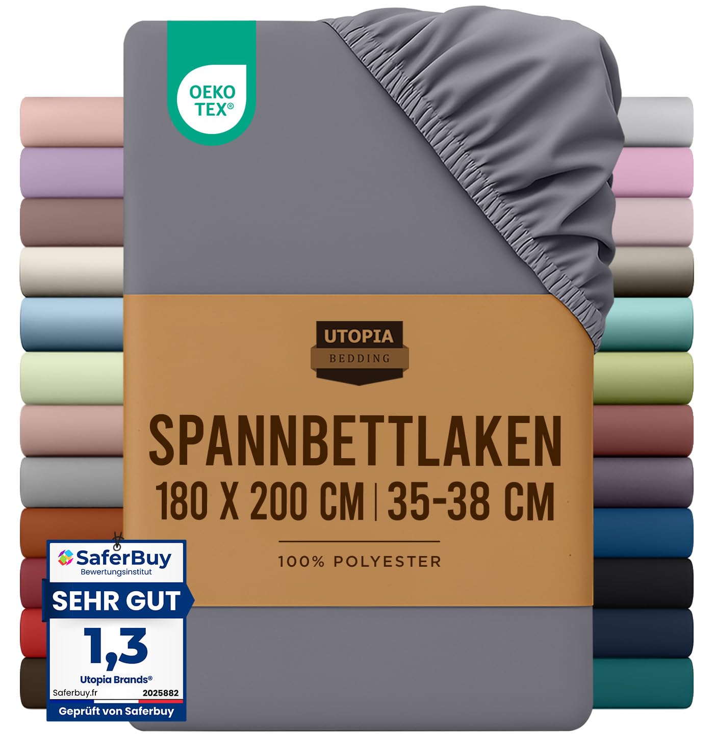 Utopia Bedding frotē palags ar gumiju 180x200cm, pelēks, dziļums 35 līdz 38 cm