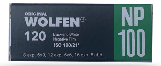 original WOLFEN (ORWO) NP100-120 melnbaltā vidējā formāta filma 4,5x6, 6x6, 6x9, 6x12 uzņemšanām