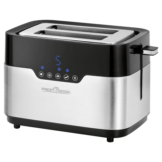 ProfiCook PC-TA 1170 2 šķēru tosteris, sensoru skārienkontrole, maizes uzkarsētājs, drupatu atvilktne, centrēšanas funkcija, 7 brūnināšanas līmeņi, nerūsējošais tērauds-melns
