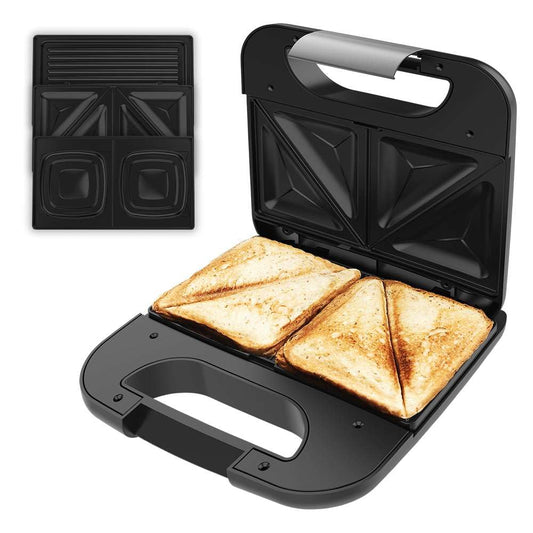 Cecotec Sandwichmaker Rock'nToast Combo. 800 W, 2 sviestmaizes ar nerūsējošā tērauda apdari, 3 maināmas plāksnes ar nelipīgu pārklājumu, PFOA brīvs, aukstā rokturis