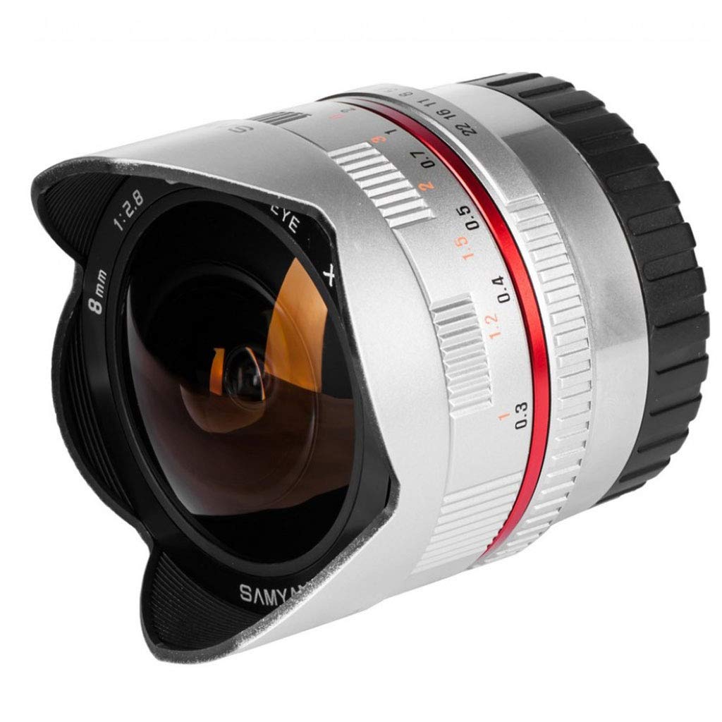 Samyang 8/2,8 Fisheye II APS-C Sony E manuāla fokusa fotogrāfijas objektīvs, super plaša leņķa objektīvs sudraba krāsā