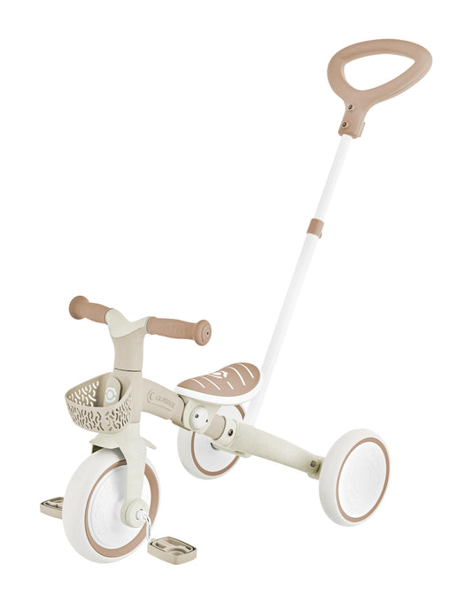 Bērnu trīsritenis GLOBBER Learning Trike 3in1 Plus ECO, 8/7 collu, TPR sēdeklis, regulējams augstums, taupe