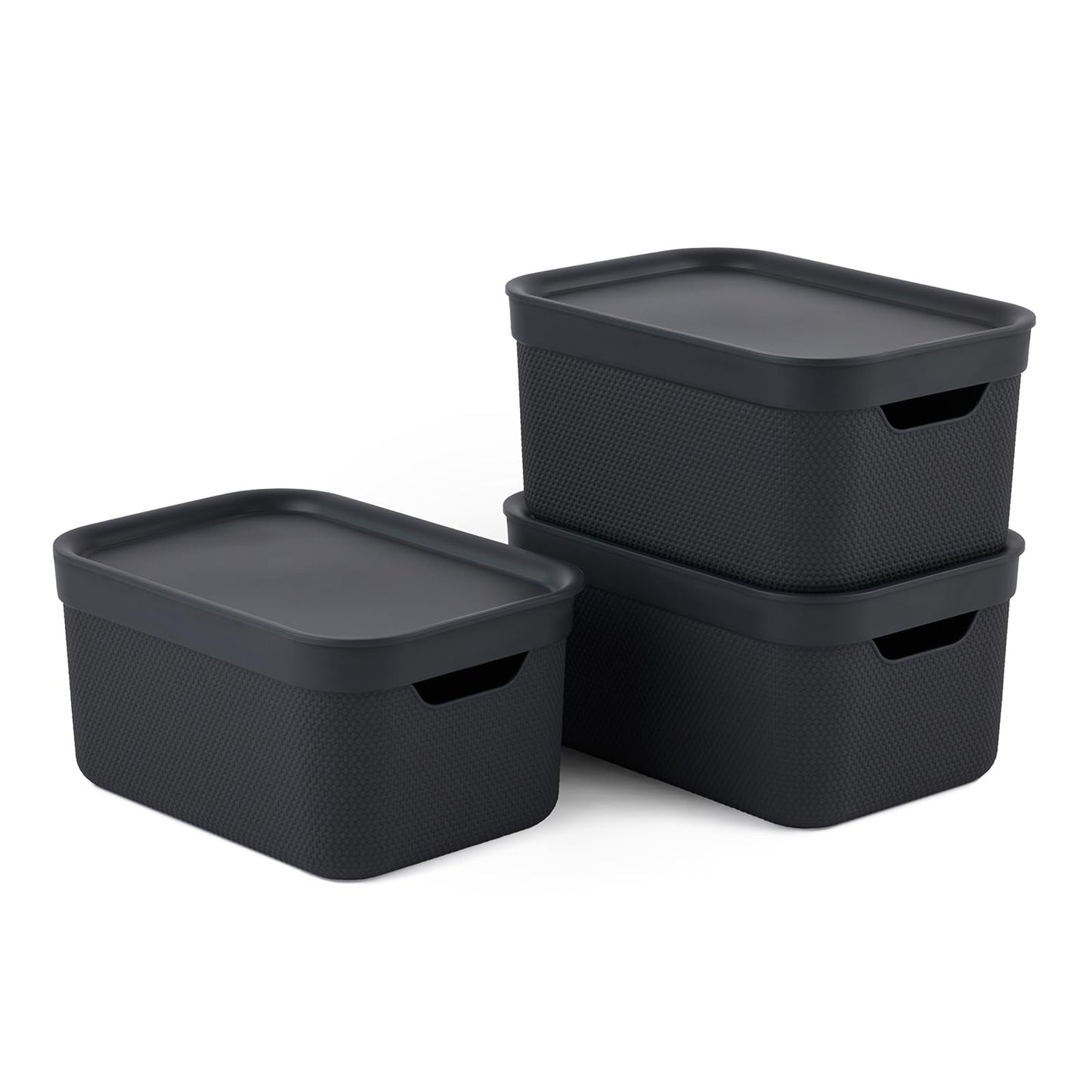 Uzglabāšanas kastes Rotho Jive ar vākiem, 3 x 5 L, sakraujamas, no PP, tumši pelēkas