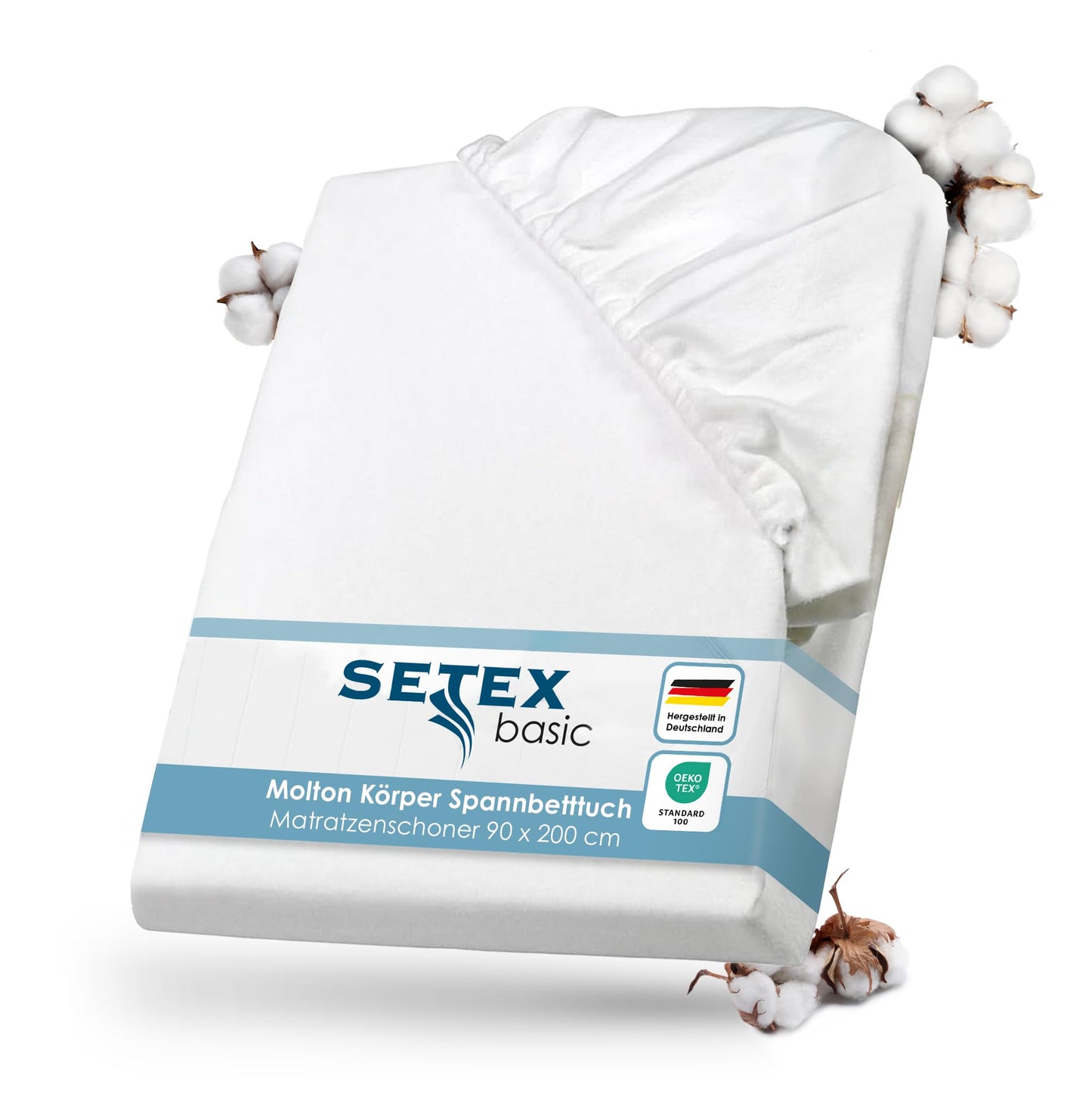 Matraça aizsargpārvalks SETEX Molton Köper, 90 x 200 cm, no 100% kokvilnas, Basic, balts