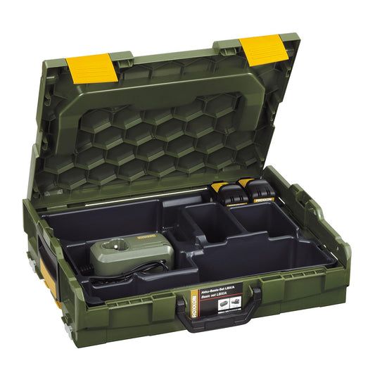 PROXXON akumulatora pamata komplekts LBX/A, 29900 - akumulatora komplekts ar jaudīgu 12V motoru un daudzfunkcionālu dizainu.