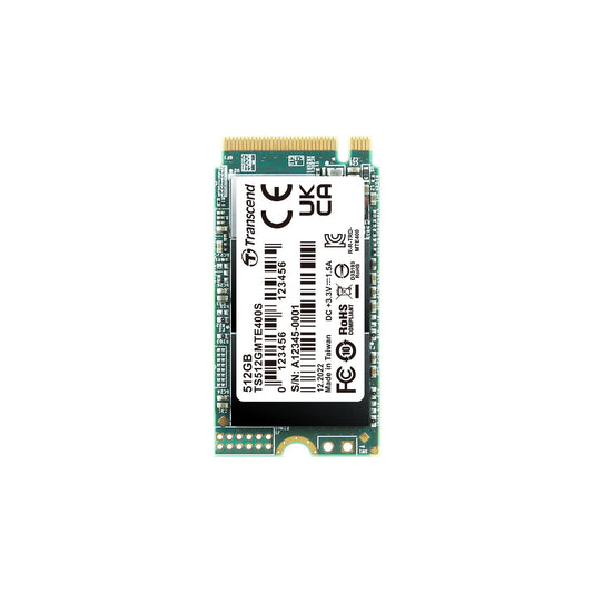 Transcend MTE400S 512GB NVMe SSD - PCIe Gen3 x4, M.2 2242, 3D TLC NAND for high-speed storage performance.