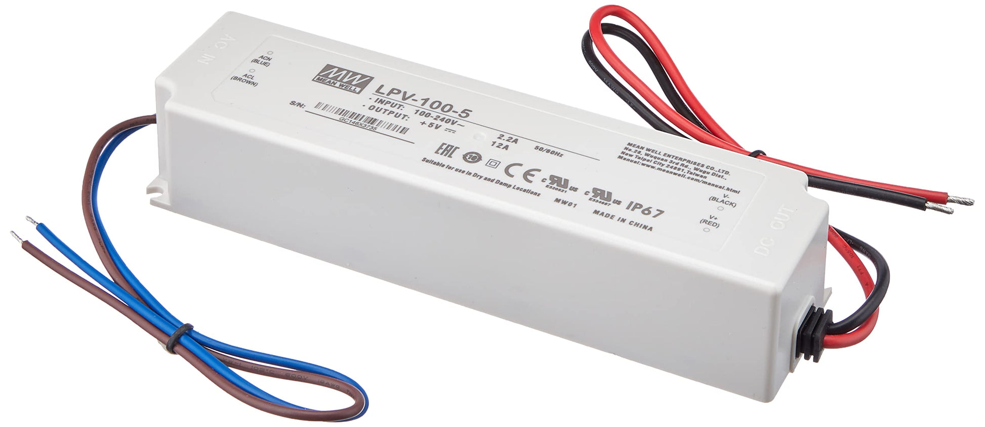 Mean Well LPV-100-5 Power Supply - 100W, 5V output, compact design, reliable performance for LED applications