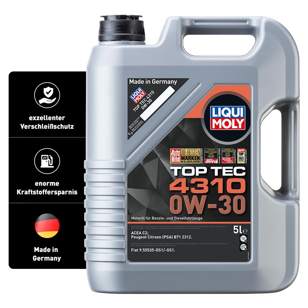 Motoreļļa LIQUI MOLY Top Tec 4310 0W-30 5 L, sintētiska tehnoloģija