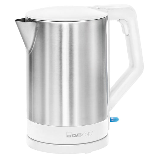 Clatronic ūdens vārītājs - 1,5L, 2200W, drošības vāks, slēpts sildīšanas elements, automātiska izslēgšanās, balts/inox