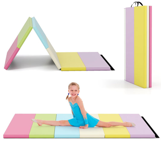 Saliekams vingrošanas paklājs FANTASK, 180 x 120cm, PU 3 daļās salokāms fitnesa paklājs ar pārnēsāšanas rokturi, sporta un spēļu paklājs mājām bērniem un pieaugušajiem, Macaron