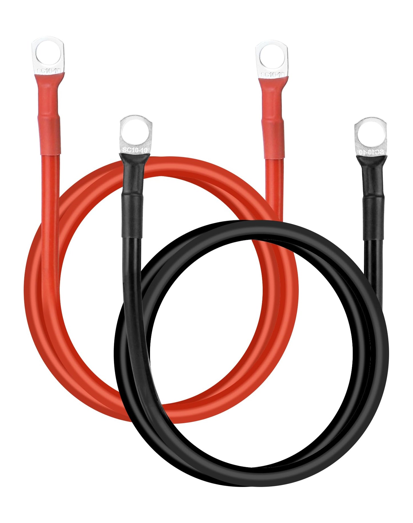 Bateriju kabelis QWORK® 2 gab., 16mm² 5AWG, 100 cm, 12V, sarkans un melns, ar M10 gredzenveida spailēm auto, motociklam, kravas auto, kemperim, jūras un saules sistēmām