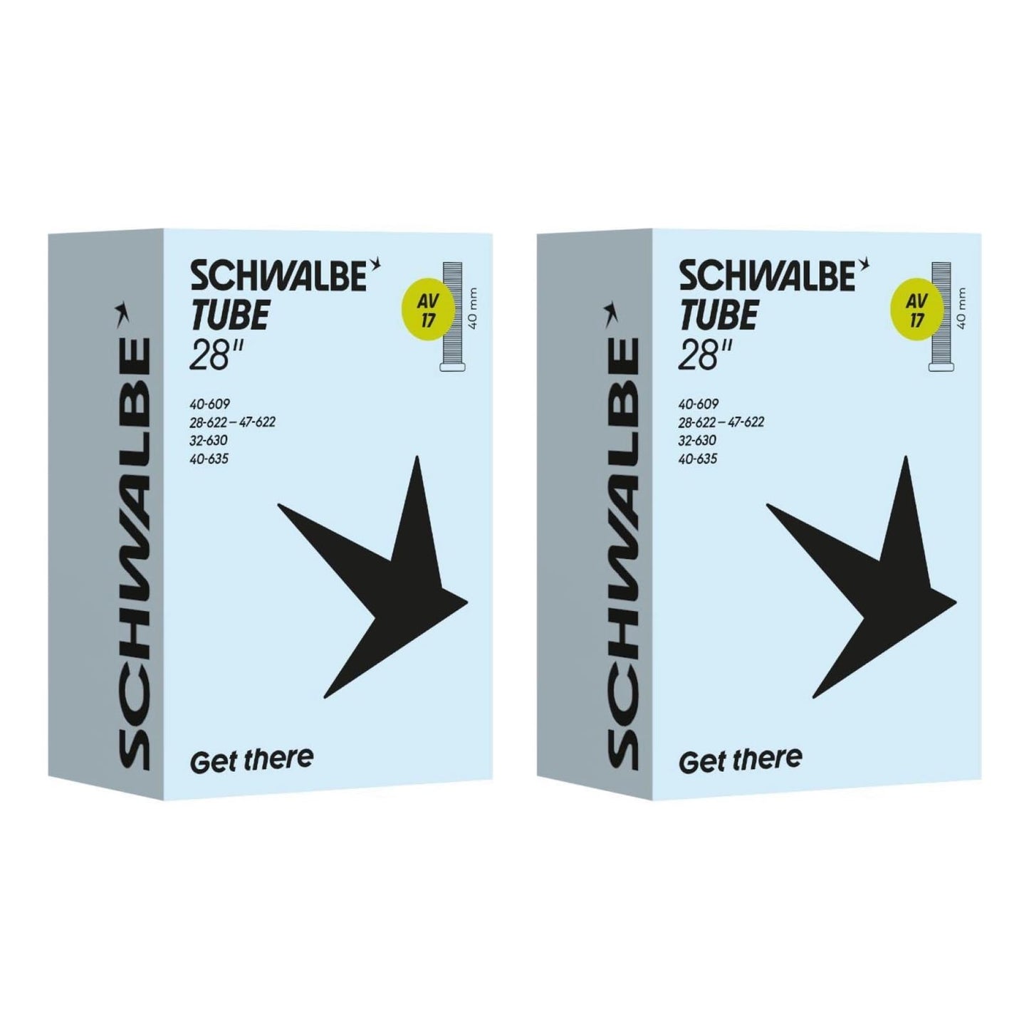 Velosipēda kamera Schwalbe AV17 28 x 1,2-1,75 28/47-622 ar auto vārstu, 2 gab.
