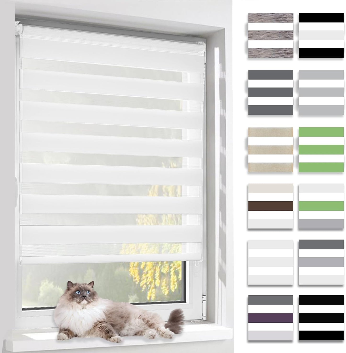Duo rullo BelleMax Klemmfix bez urbšanas un ar urbšanu, balts, B50 x H150 cm (auduma platums 50cm), dienas un nakts rullo žalūzijas, gaismu caurlaidīgas un aptumšojošas, skatu aizsega un saules aizsarga rullo žalūzijas