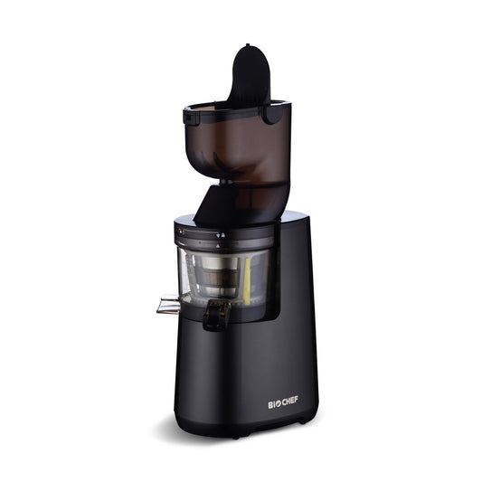BioChef Atlas Whole Slow Juicer - Veselām augļiem / sulotājs / 250W / ar divkāršo plašo iepildīšanas sistēmu un mūža garantiju uz motoru - Melns