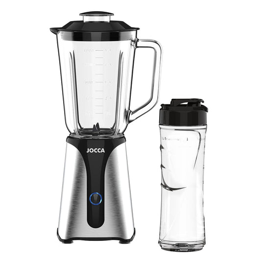 JOCCA stikla mikseris - 350 W jauda, 1 l krūze, 600 ml pudele, LED gaisma, noņemams vāks, nerūsējošā tērauda asmeņi