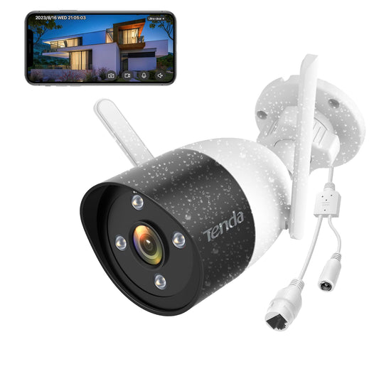 Tenda uzraudzības kamera āra WLAN, 1080P IP kamera ar 30m pilnkrāsu nakts redzamību, divvirzienu audio, trauksmes ziņojumu, cilvēku atpazīšanu un kustības atpazīšanu, IP66, SD karte/mākoņa/NVR atmiņa, CT3