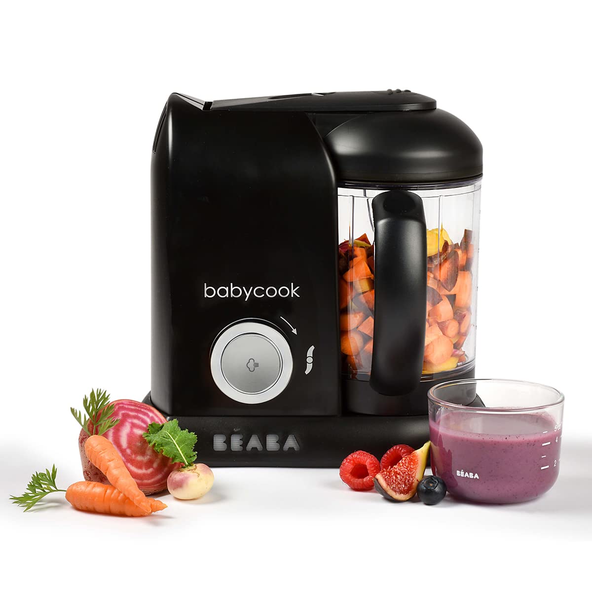 Bērnu pārtikas pagatavotājs BÉABA Babycook Solo 4-in-1, saudzīgs tvaicētājs, ātra tvaicēšana 15 minūtēs, nerūsējošā tērauda tvaika grozs, Melns