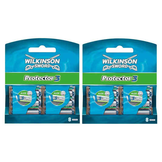 Skūšanās asmeņi vīriešu skuveklim Wilkinson Sword Protector 3, 16 uzpildes kasetnes, 3 asmeņi, kondicionējoša josla ar alveju