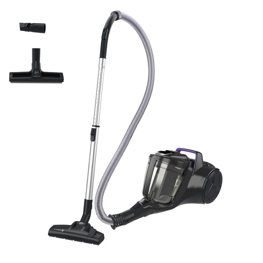 Hoover HP1 grīdas putekļsūcējs - bezmaisīgs, EPA filtrs, 2L konteiners, integrēti piederumi, 7,5 m darbības rādiuss.