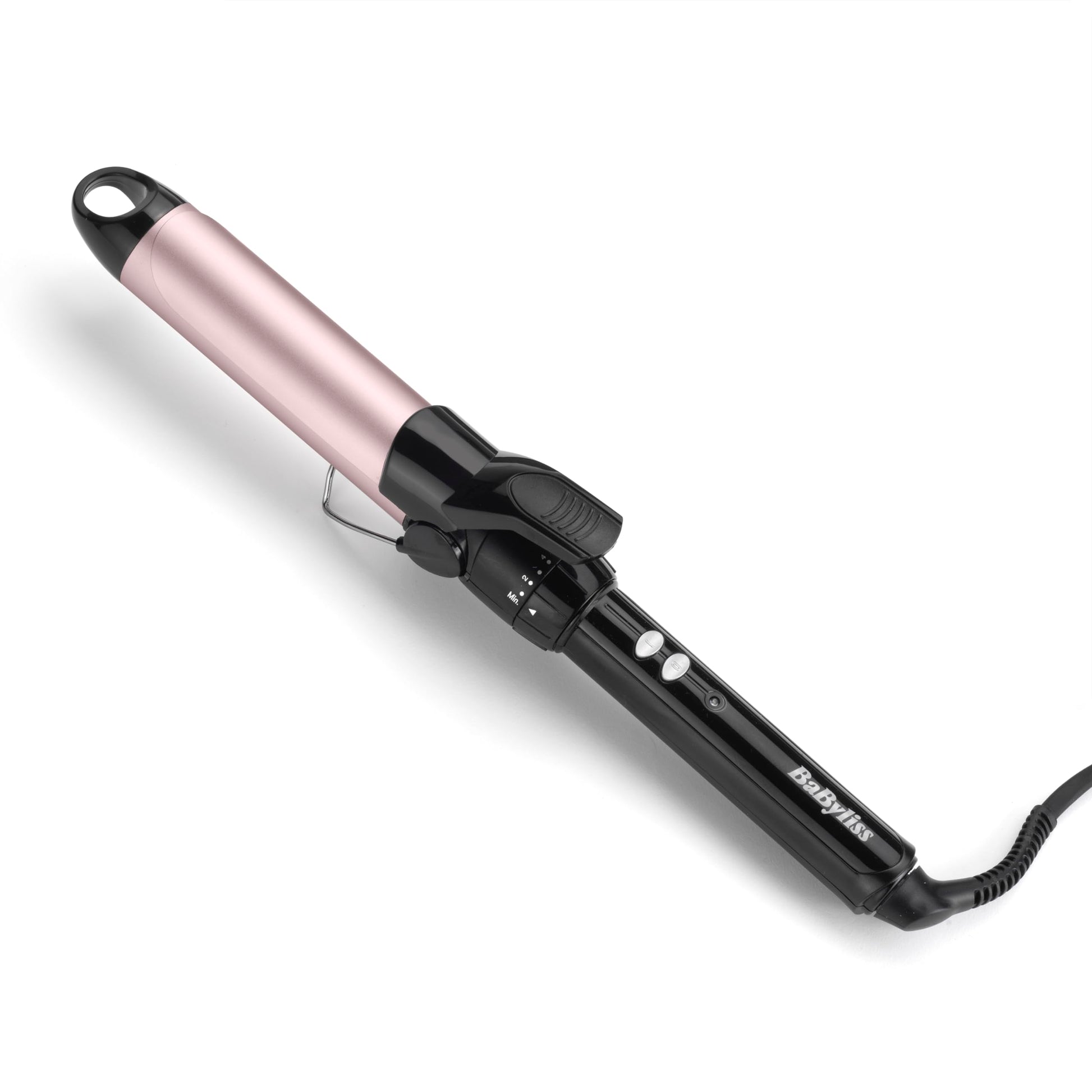 BaByliss 32mm Lokšķēres – Turmalīna-keramikas pārklājuma lokņu veidotājs lieliem lokiem, 10 temperatūras, ātra uzsildīšana, frizūru nesaturoši loki, iebūvēts statīvs – Melns un rozā, C332E
