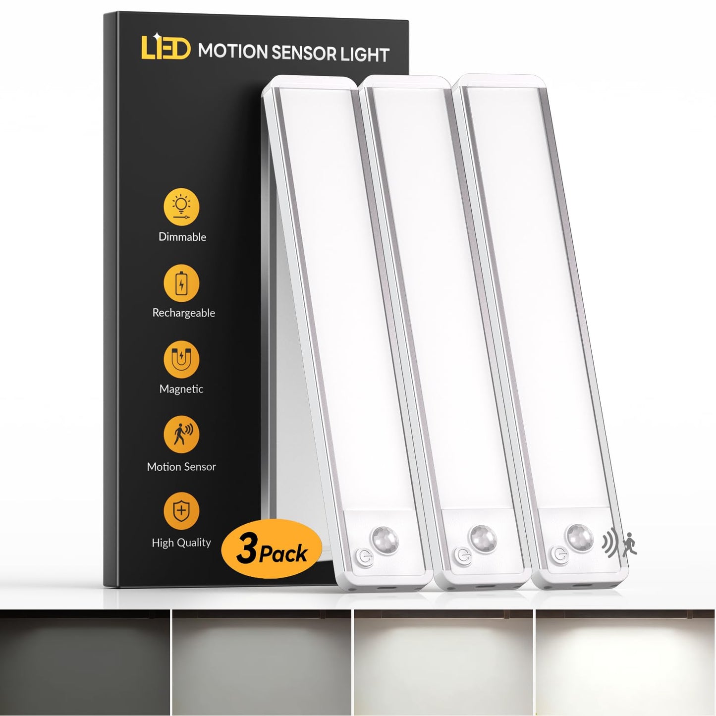 Virtuves LED apakšskapīšu apgaismojums, 3 gab., 20CM skapīša lampa ar kustību sensoru