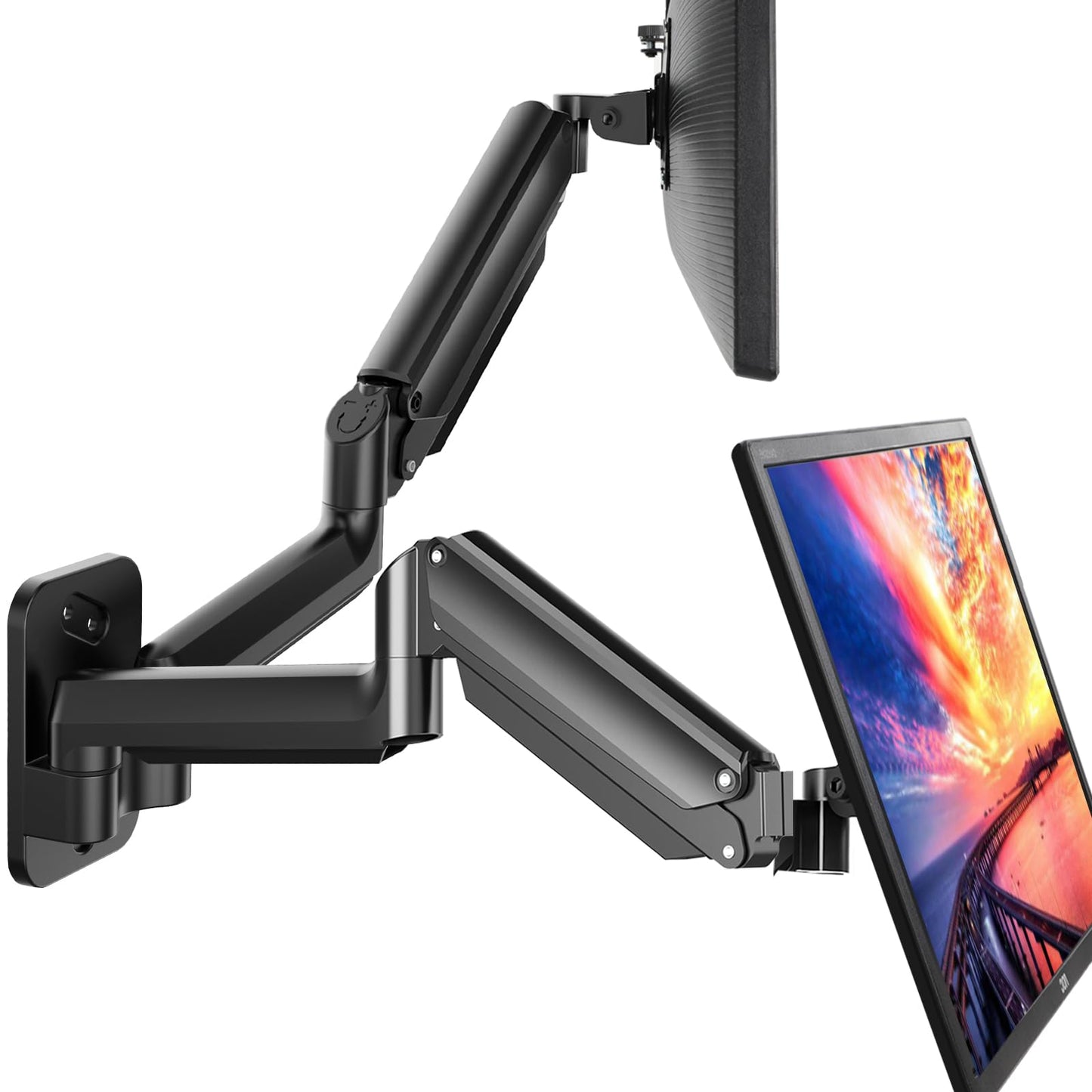 HUANUO monitora sienas turētājs 2 monitoriem, 17-32 Zoll ekrāniem, ar gāzes atsperes roku, monitora sienas stiprinājums, atbalsta VESA 75/100 mm, 8 kg katram Gaming
