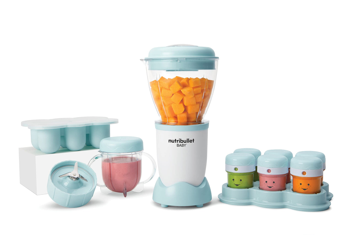 Kūdikio maisto trintuvas nutribullet Baby – elektrinis blenderis, 200 Watt, 6 stiklainėliai, šaldymo dėklas, sidabrinis