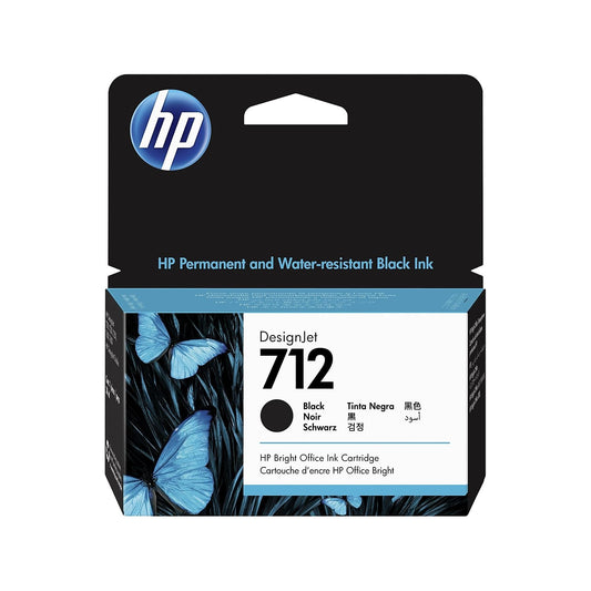 HP 712 melna 38 ml oriģinālā printera kasetne - saderīga ar DesignJet T650, T630, T250, T230 un Studio sērijām.