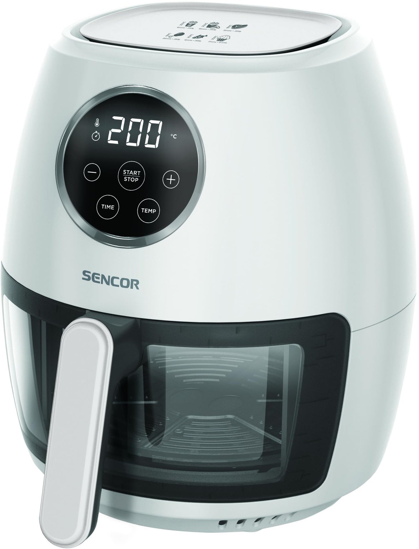 Sencor Gaisa fritieris SFR 5340WH - Compact air fryer with adjustable temperature, 4.5L capacity, and digital controls.