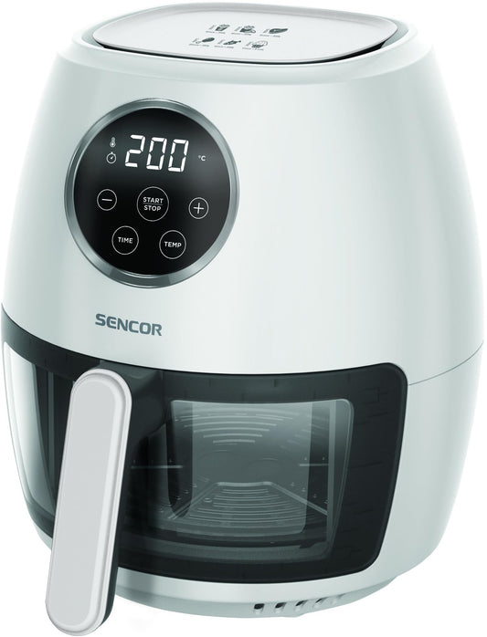 Sencor Gaisa fritieris SFR 5340WH - Compact air fryer with adjustable temperature, 4.5L capacity, and digital controls.