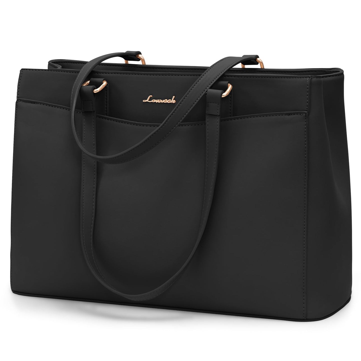 LOVEVOOK dāmu klēpjdatora soma 15,6 collu, viegla portfeļa soma, darba soma, liela rokassoma, eleganta laptop bag, business shopper soma, skolotāju soma, plecu soma, sievietēm, universitātei, skolai, birojam, melna