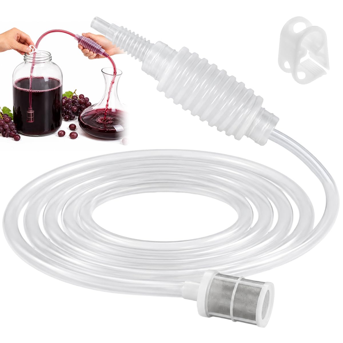 Vīna sifons QIMMU ar krānu – 1.8 M silikona pārsūknēšanas caurule ar filtru vīnam, alum un mājas brūvēšanai