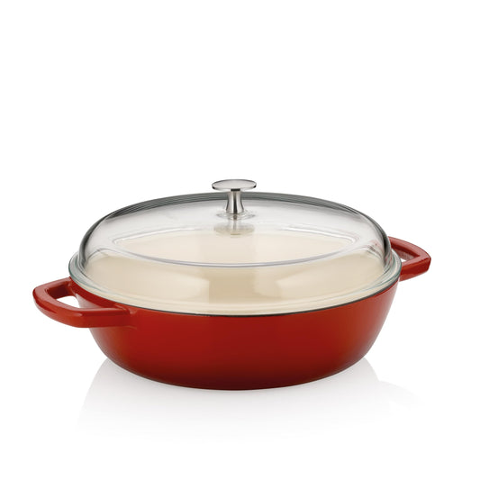 Kela CALIDO sautēšanas panna 28 cm - čuguna, indukcijai, emaljēta, ar stikla vāku, 3,8 l, sarkana.