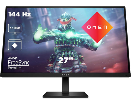 HP OMEN 27k spēļu monitors - 27" 4K, 144Hz, AMD FreeSync, 1 ms, HDMI 2.1, USB-C, RGB gaisma, melns