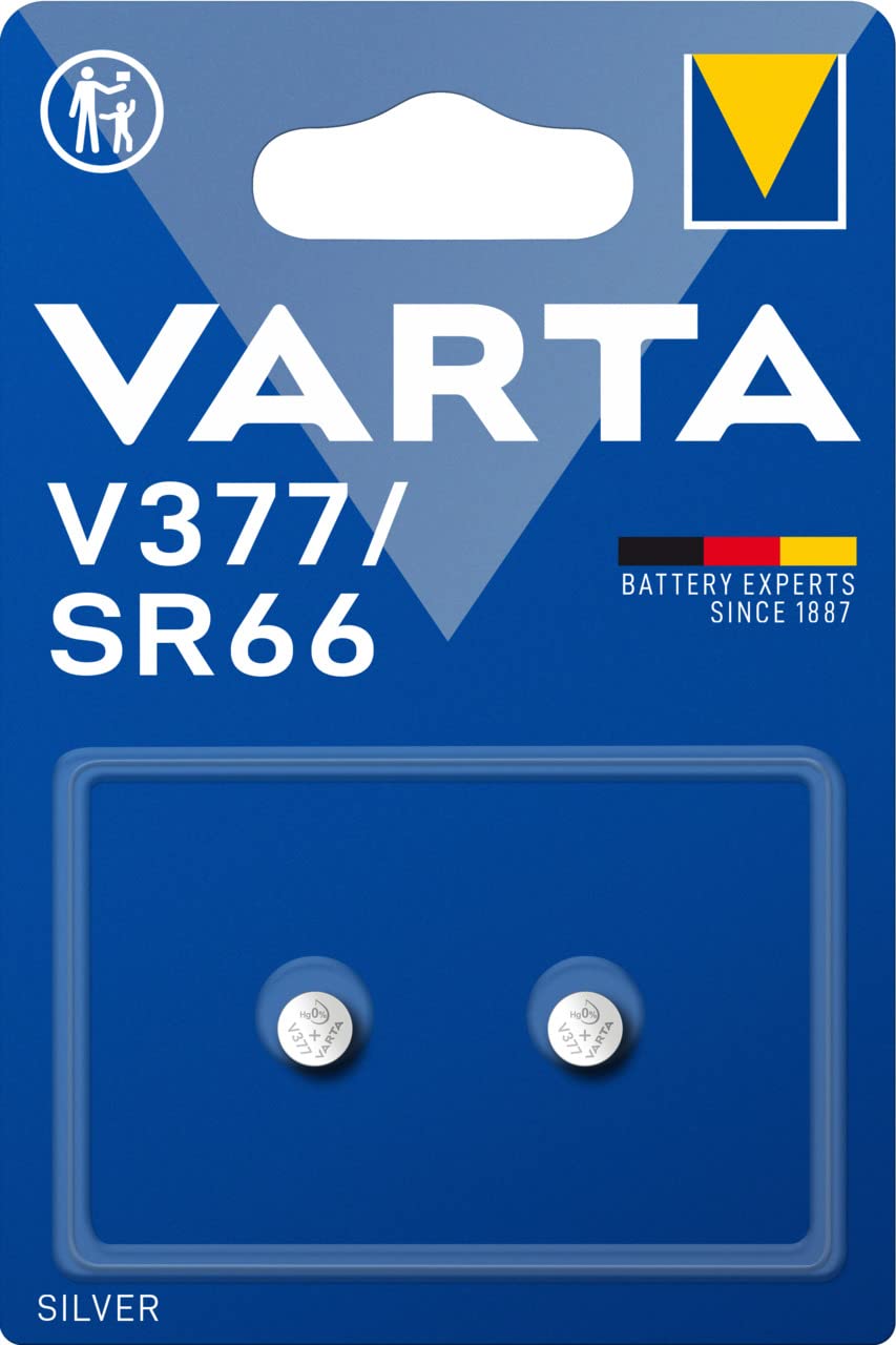 VARTA Batterien Knopfzellen V377/SR66, 2 Stück, Silver Coin, 1,55V, kindersichere Verpackung, für elektronische Kleingeräte - Uhren, Autoschlüssel, Fernbedienungen, Waagen, Made in Germany